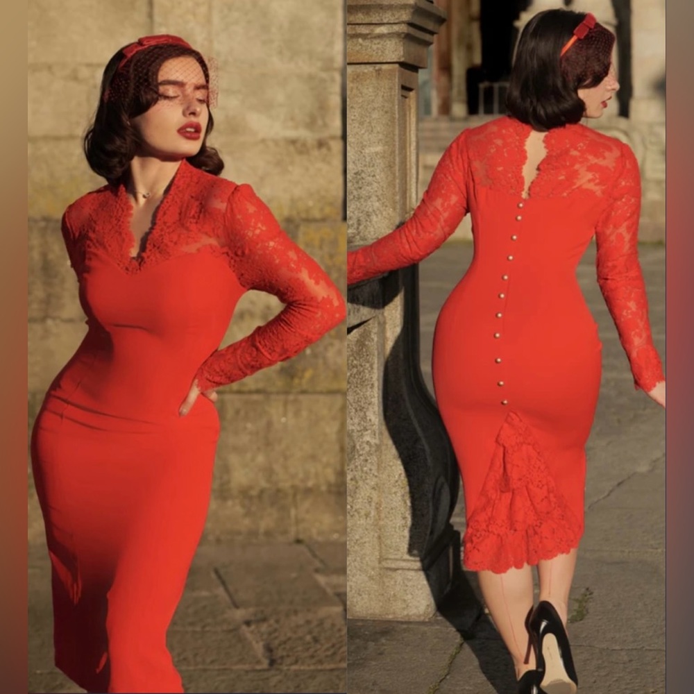 Elegant Red Lace Dress